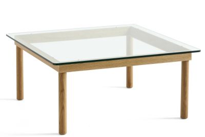 Kofi Couchtisch von Hay: Quadratischer Wohnzimmertisch mit Glasplatte und hellem Holzgestell. Moderner Beistelltisch für das Wohnzimmer.